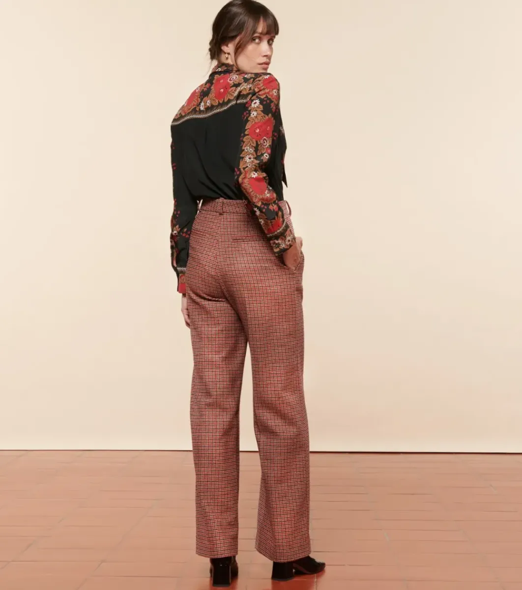 Femme Souleiado Pantalons | Pantalon PRISCA Pied de poule beige rouge