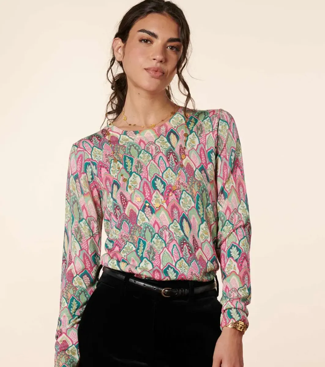 Femme Souleiado Pulls & Cardigans | Pull PERLA Plume émeraude rose