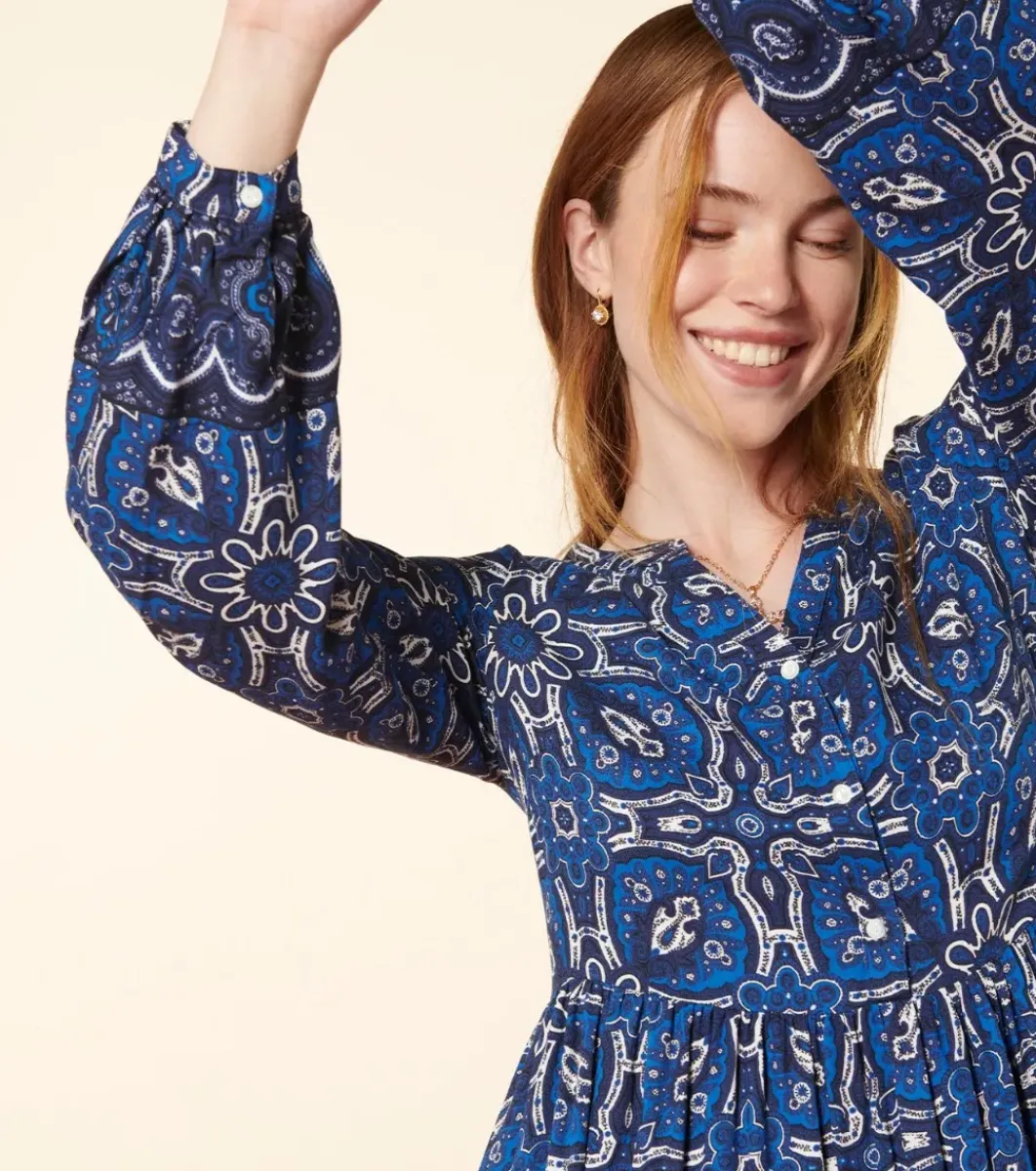 Femme Souleiado Robes | Robe BJORK Azulejos bleu blanc