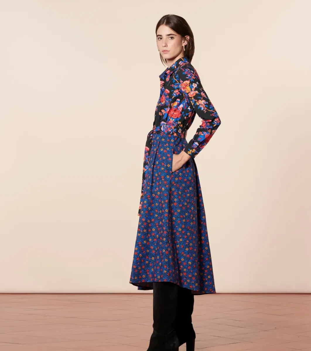 Femme Souleiado Robes | Robe CONSTANCE Les Jardins de Saint Rémy noir bleu