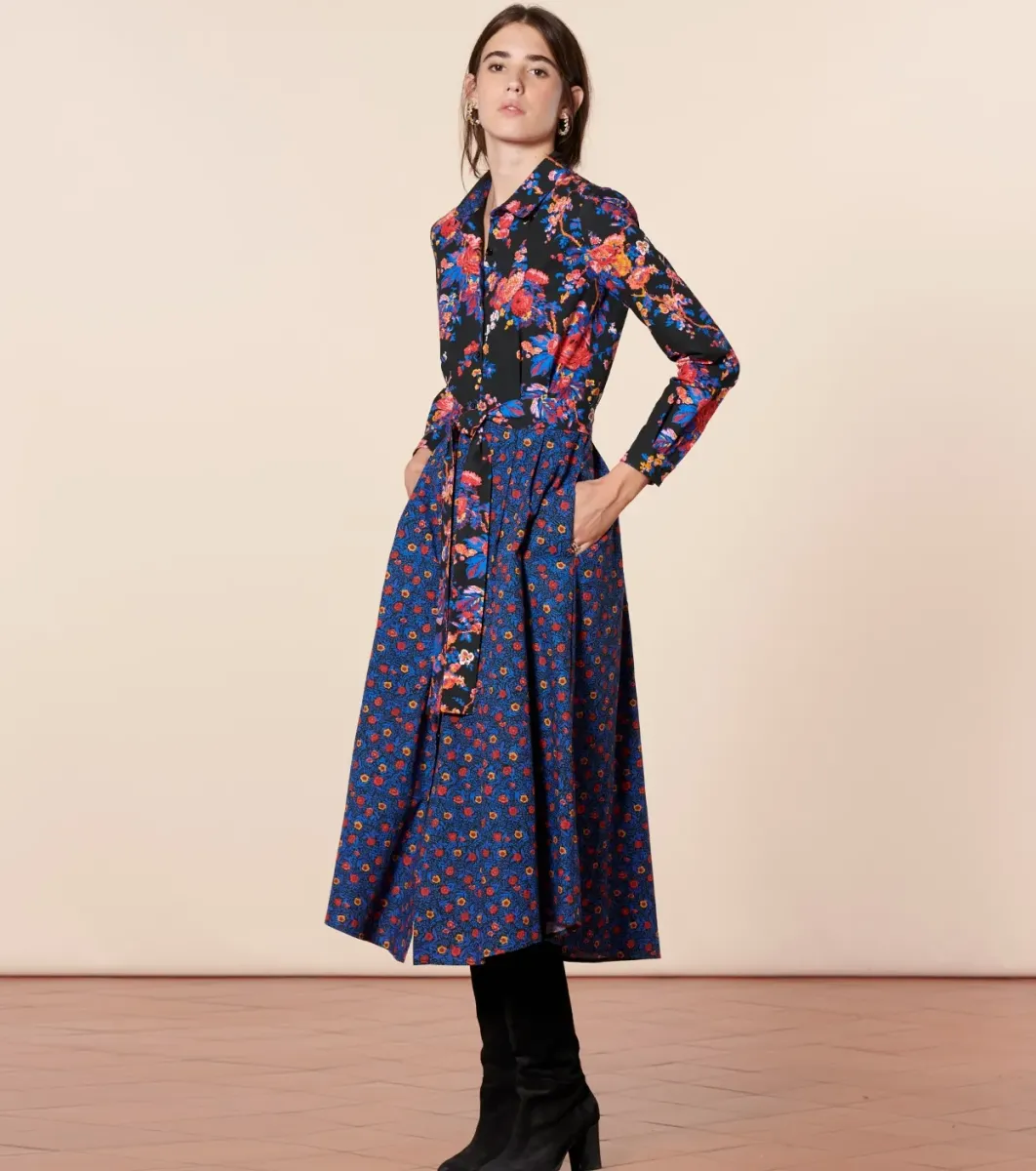 Femme Souleiado Robes | Robe CONSTANCE Les Jardins de Saint Rémy noir bleu