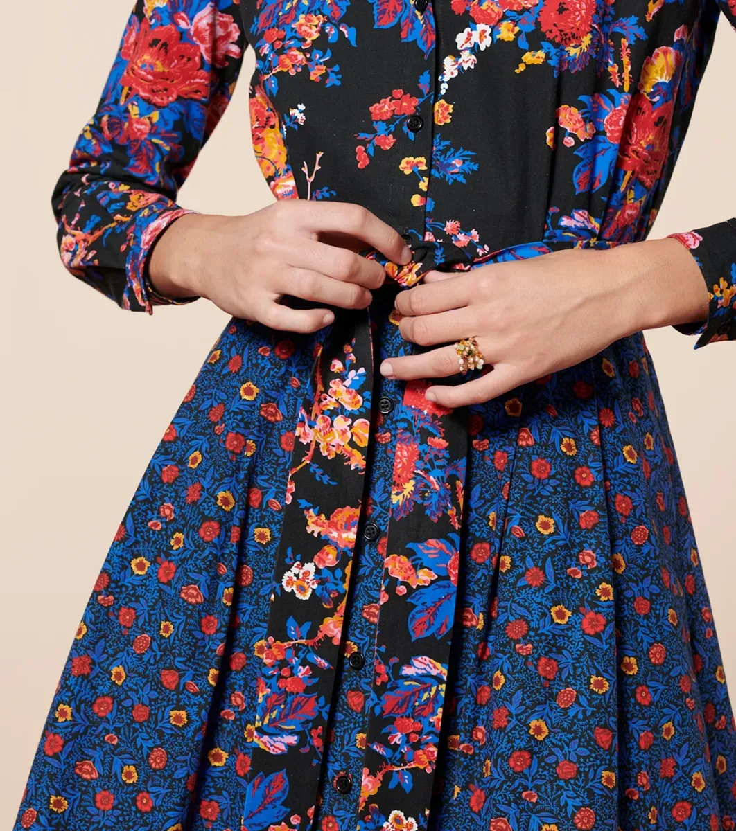 Femme Souleiado Robes | Robe CONSTANCE Les Jardins de Saint Rémy noir bleu