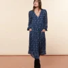Femme Souleiado Robes | Robe DINA Feuille de Vigne marine ciel