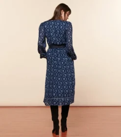 Femme Souleiado Robes | Robe DINA Feuille de Vigne marine ciel