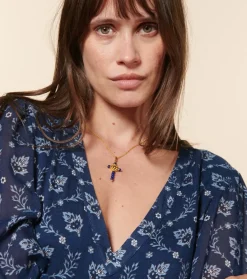 Femme Souleiado Robes | Robe DINA Feuille de Vigne marine ciel