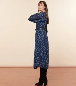 Femme Souleiado Robes | Robe DINA Feuille de Vigne marine ciel