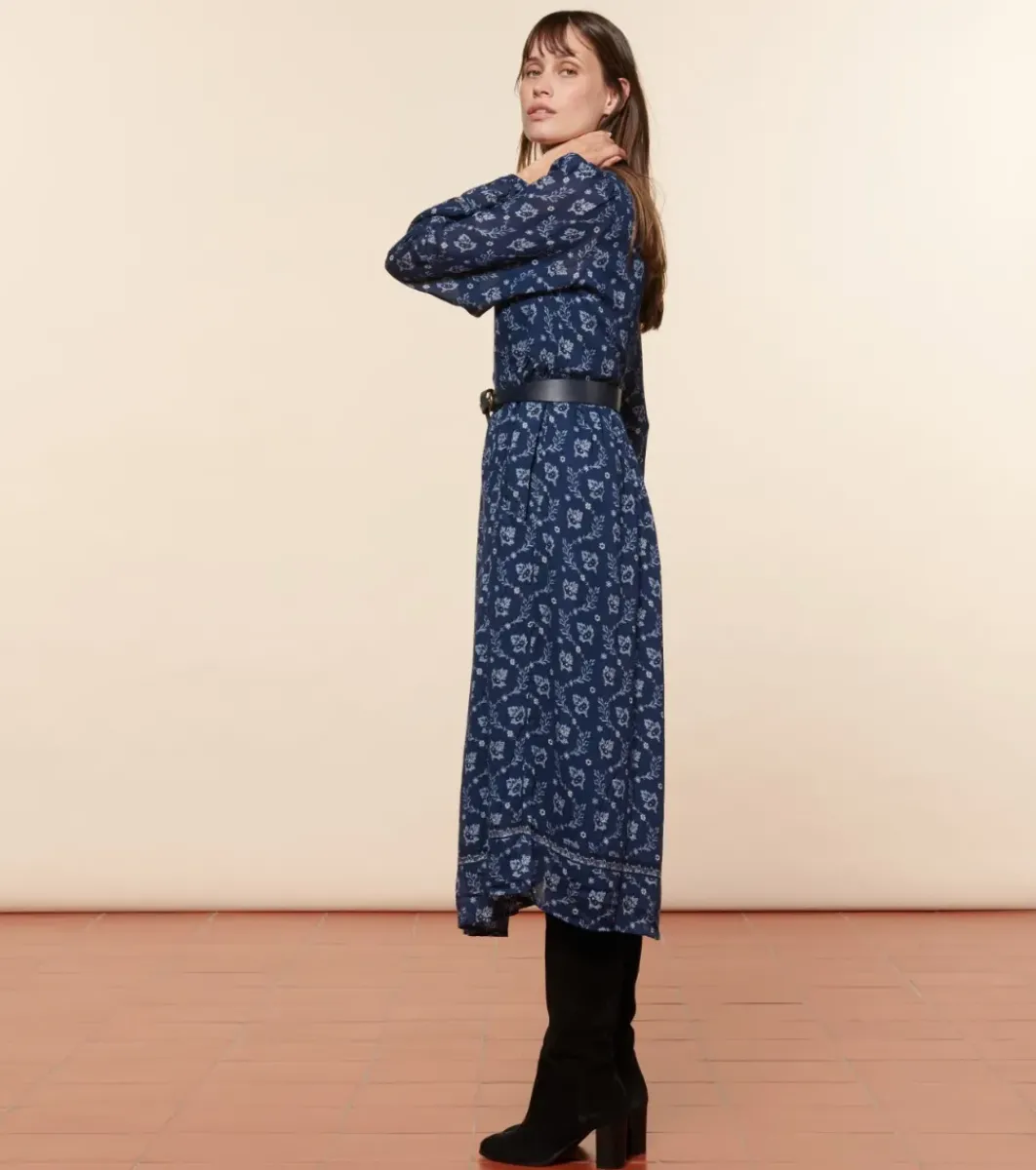 Femme Souleiado Robes | Robe DINA Feuille de Vigne marine ciel