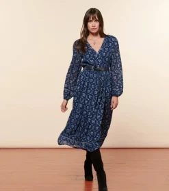 Femme Souleiado Robes | Robe DINA Feuille de Vigne marine ciel