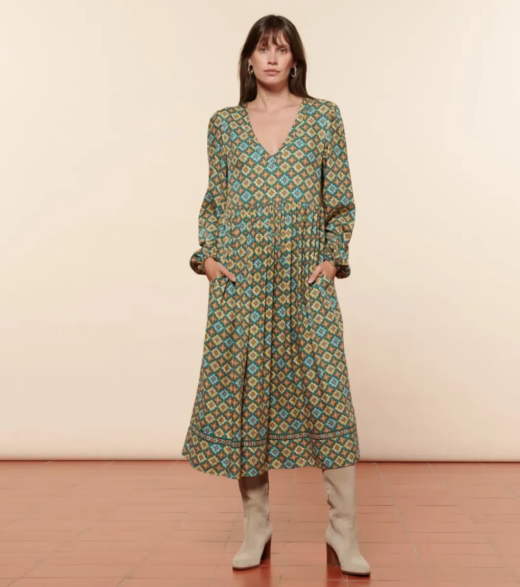 Femme Souleiado Robes | Robe DINA Précieux émeraude orange