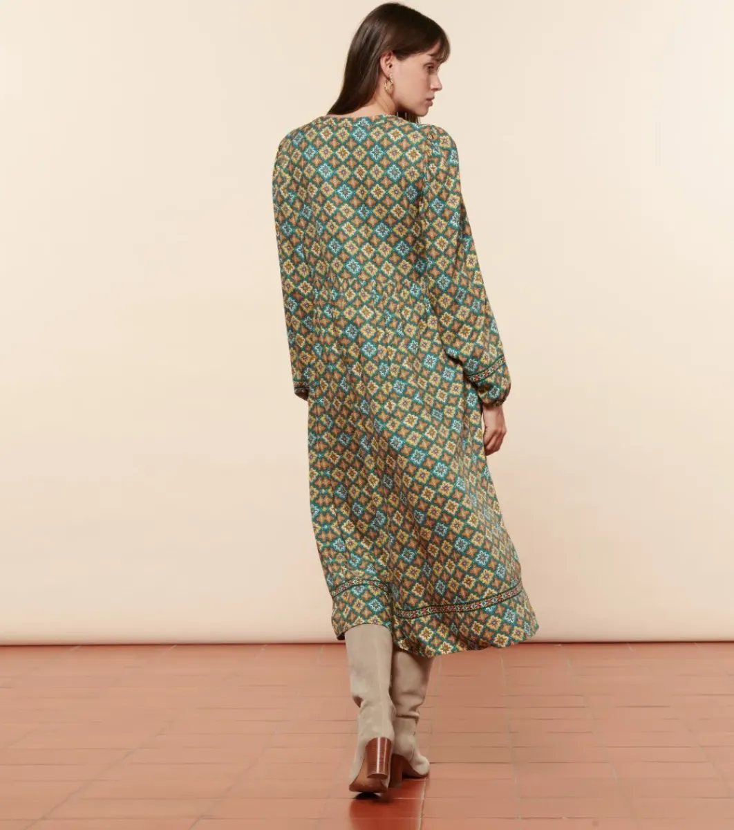 Femme Souleiado Robes | Robe DINA Précieux émeraude orange