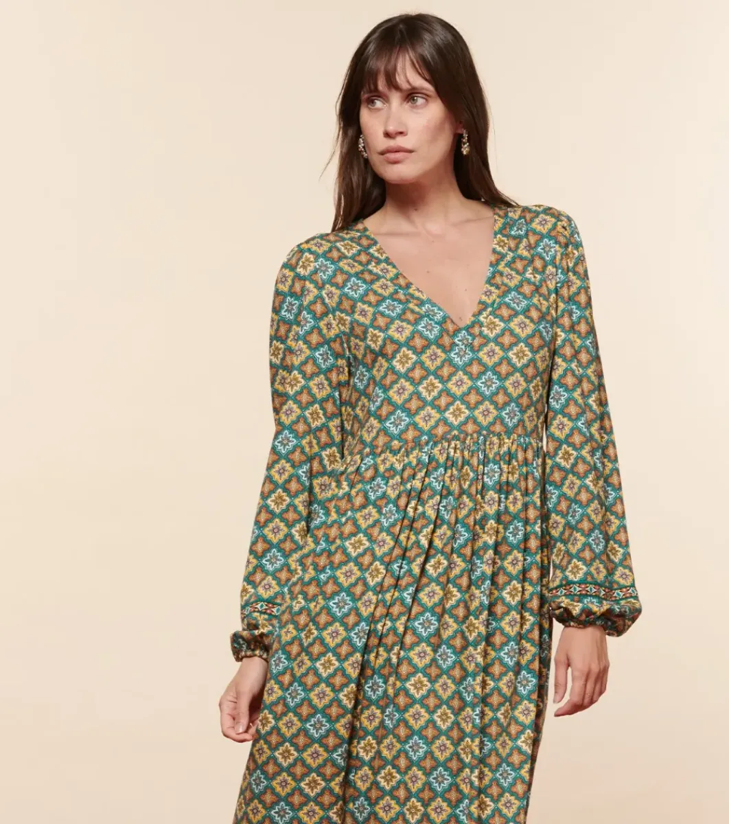 Femme Souleiado Robes | Robe DINA Précieux émeraude orange