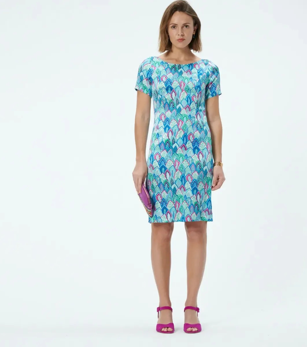 Femme Souleiado Robes | Robe ESTELA Plume aqua fuchsia
