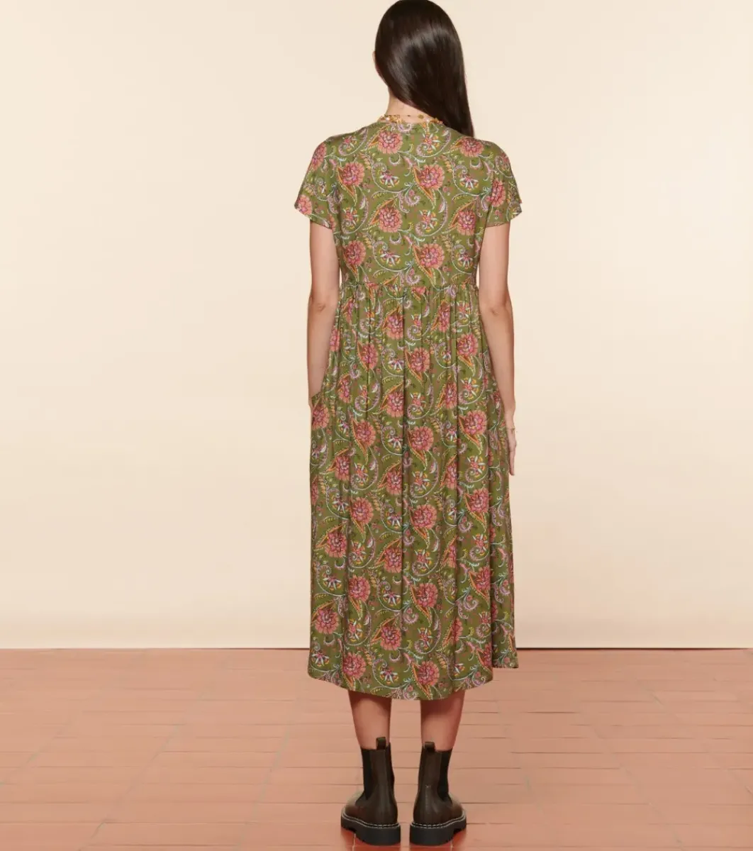 Femme Souleiado Robes | Robe JACQUELINE Persepolis kaki fuchsia