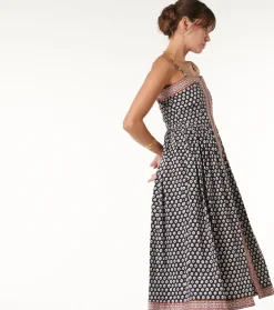 Femme Souleiado Robes | Robe JEANNETTE Fleur de Maussane noire fuchsia