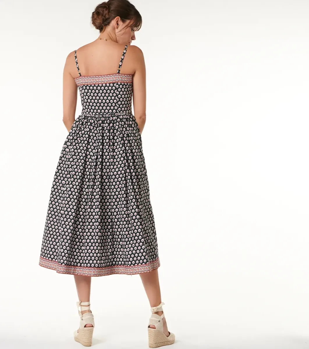Femme Souleiado Robes | Robe JEANNETTE Fleur de Maussane noire fuchsia