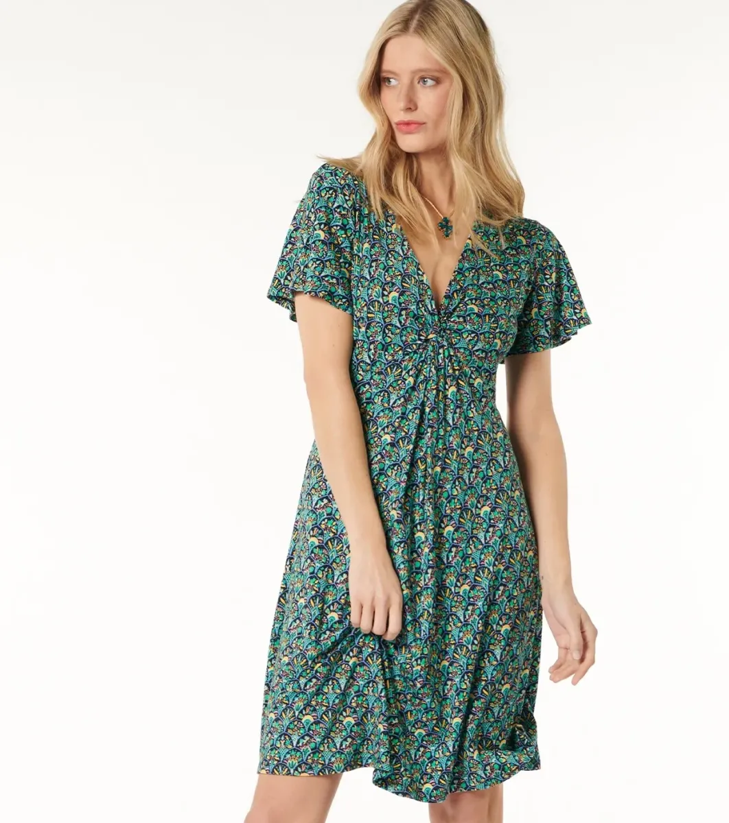 Femme Souleiado Robes | Robe JULIE Bouquet bucolique turquoise