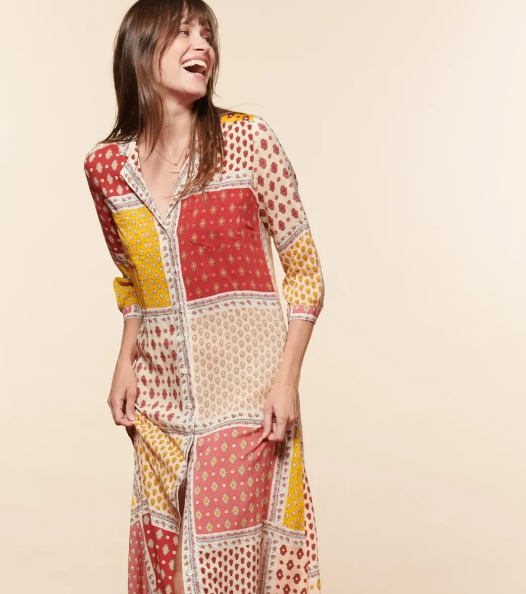 Femme Souleiado Robes | Robe LAVANDOU L'Italienne rouge abricot
