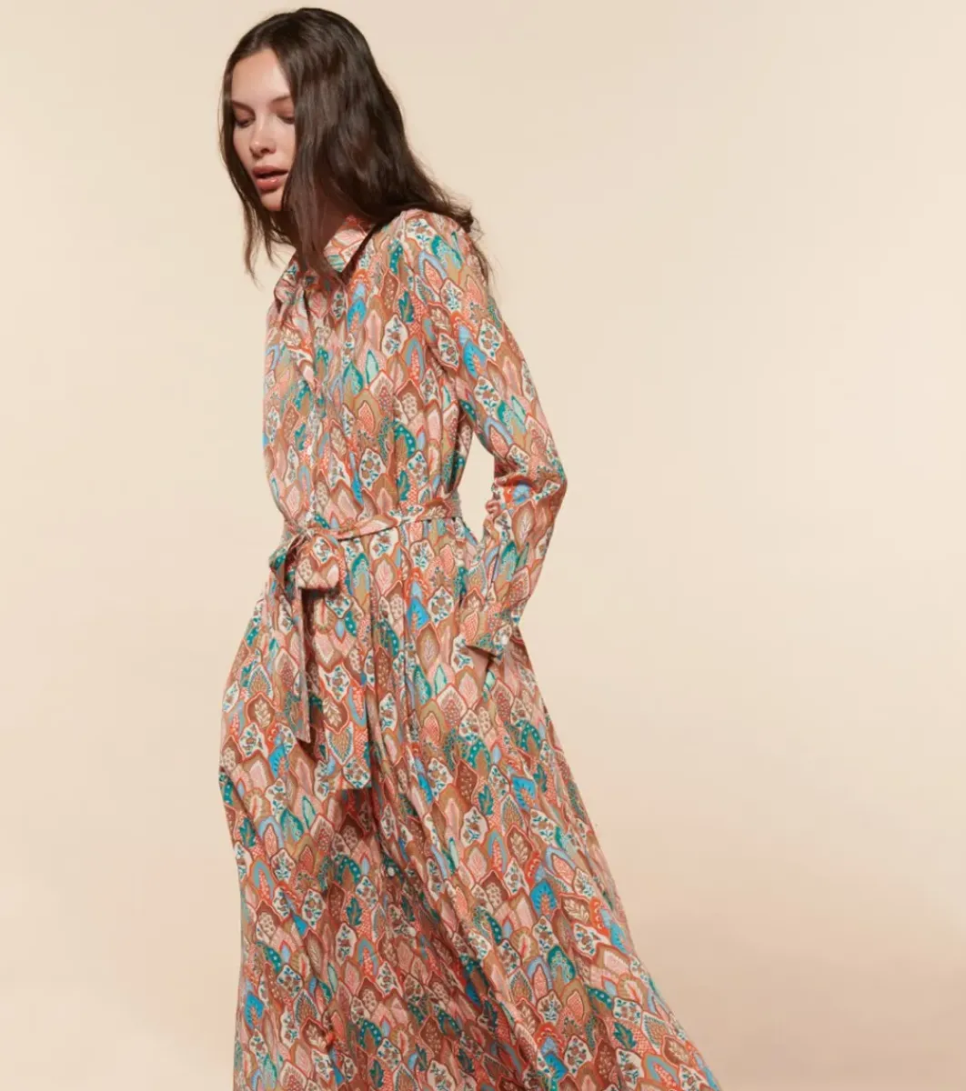 Femme Souleiado Robes | Robe MARIGOLD Plume aqua orange