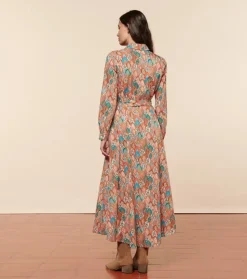 Femme Souleiado Robes | Robe MARIGOLD Plume aqua orange
