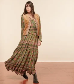 Femme Souleiado Robes | Robe TALINA Persepolis kaki fuchsia