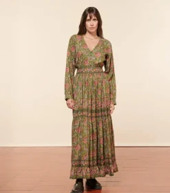 Femme Souleiado Robes | Robe TALINA Persepolis kaki fuchsia