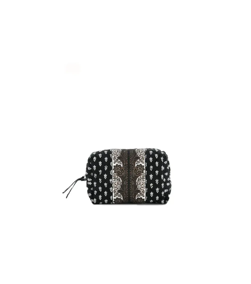 Souleiado Ligne De Voyage | Trousse de maquillage BELLA La Mouche blanc fond noir